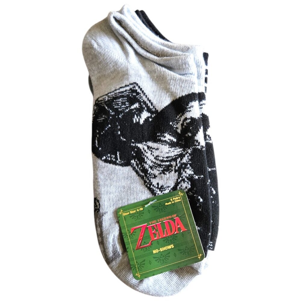 Legend of Zelda No Show Socks Black White Gray Nintendo Gamer Style Size 4‑10
